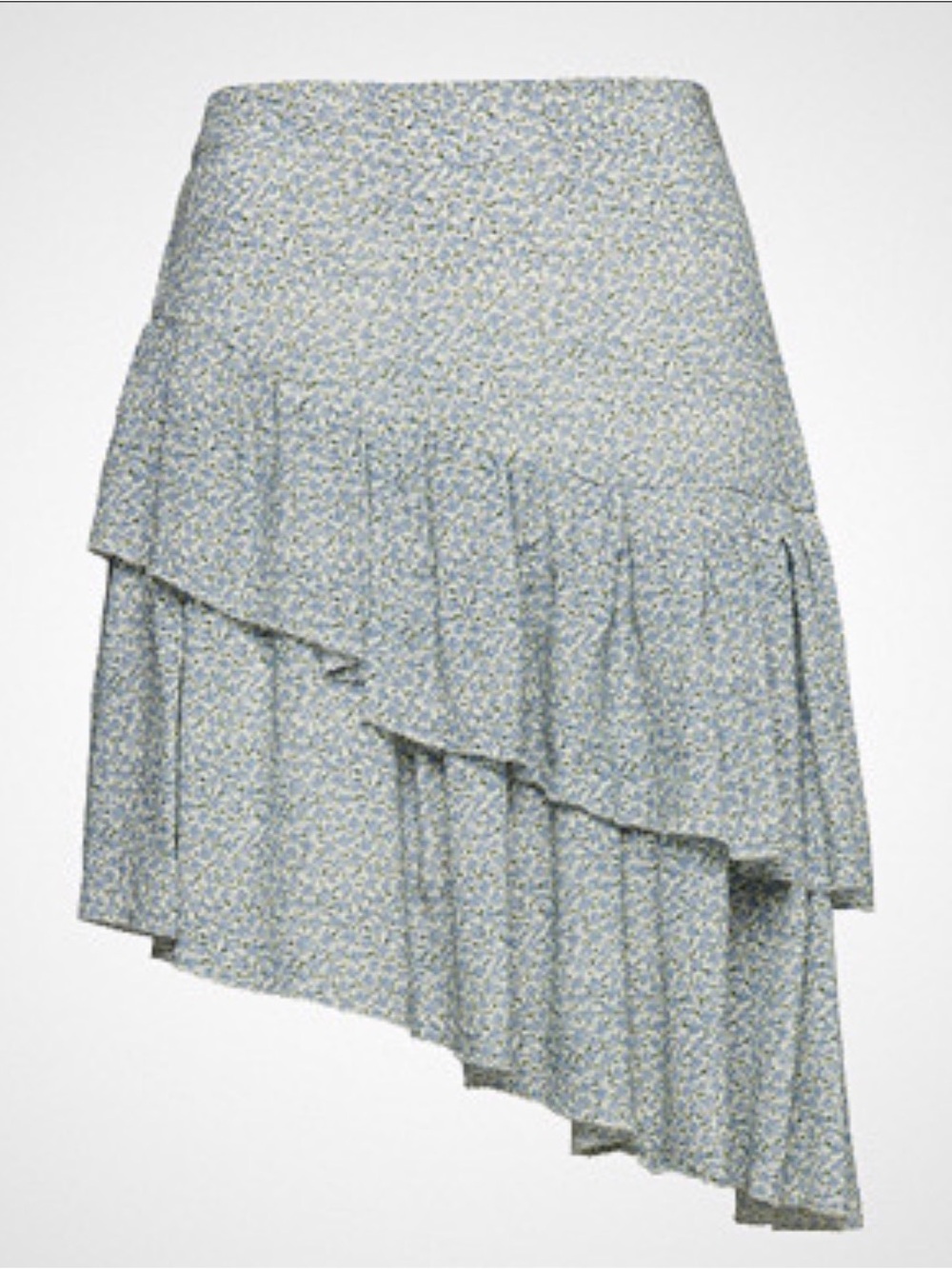 Notes Du Nord Asymmetrical Ruffle Midi Skirt in Light Blue Floral